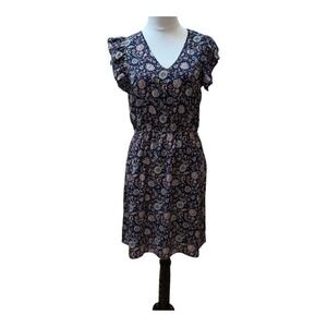 Floral Print Dress‎ Ruffle Sleeve V Neck Elastic Waist Casual